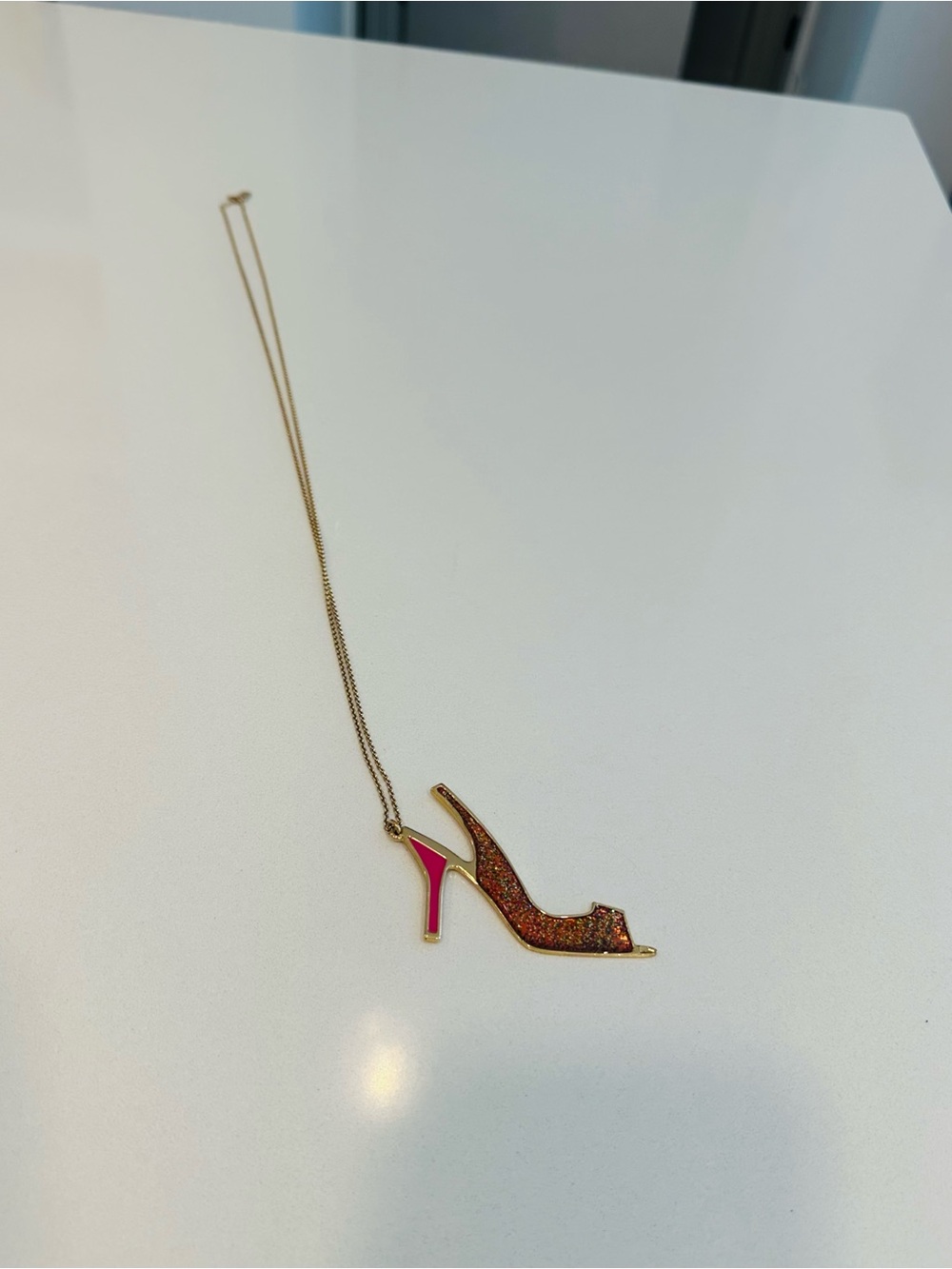 kate spade Gold-Tone High Heel Pendant Necklace with Pink & Glitter